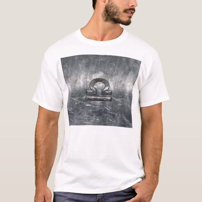 Industrial Libra Zodiac Sign in Silver Steel T-Shirt (Front)