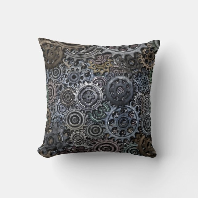 Industrial Metal Gear Design Throw Pillow (Front)