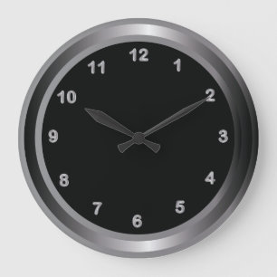 Industrial Metal Steel and Black Print Large Clock