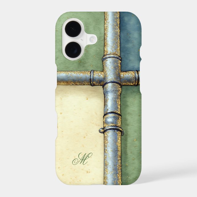 Industrial Metallic Pipe Art Case with Monogram (Verso)