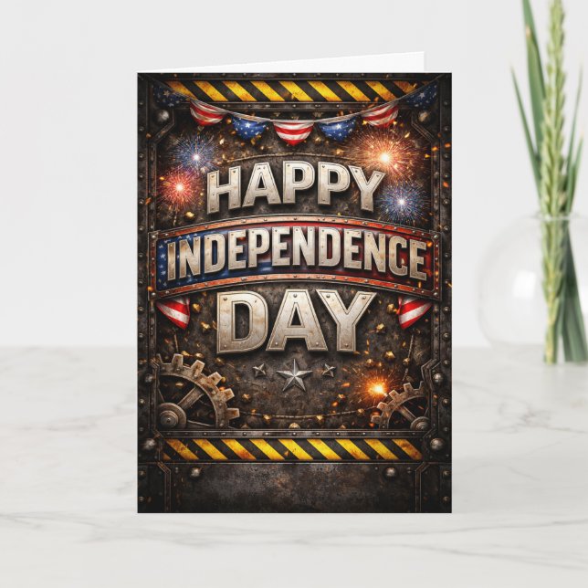 Industrial Patriotic Happy Independence Day Holiday Card (Front)