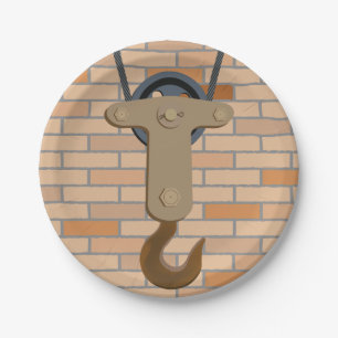 Industrial Pulley Hook Vintage Mechanical Design  Paper Plate