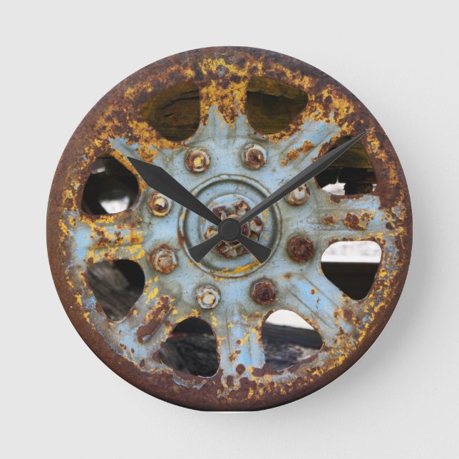 Industrial Rust: Spokes, Photography Round Clock (Front)