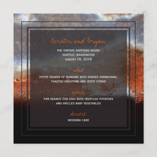 Industrial Rust Steel Grunge Photo Wedding Menu (Front)