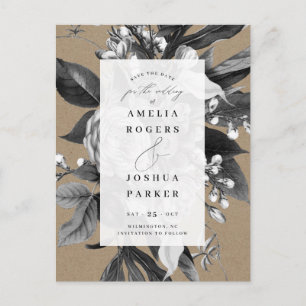 Industrial Rustic Chic Floral Save The Date Kraft Announcement Postcard
