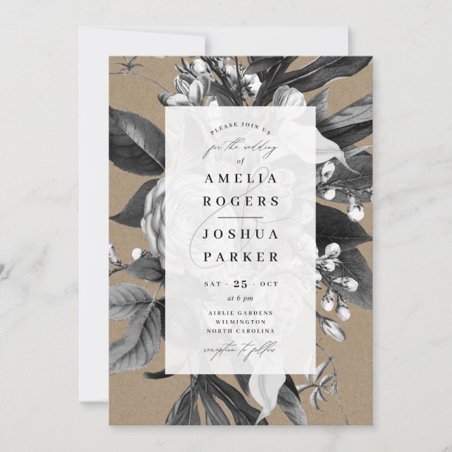 Industrial Rustic Chic Floral Wedding Kraft Invitation (Front)
