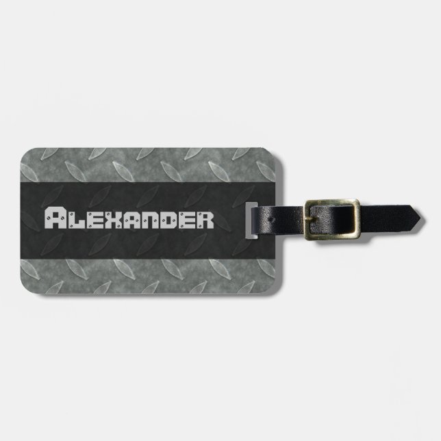 Industrial Rusty Metallic Diamond Plated Masculine Luggage Tag (Front Horizontal)