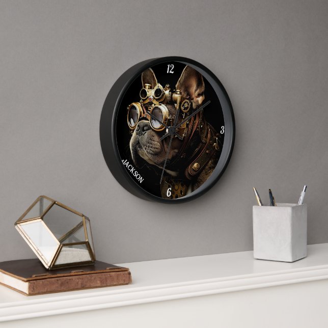 Industrial Steampunk French Bulldog Clock (Office)