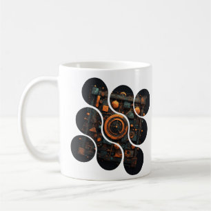 Industrial Steampunk Mosaic: Orange & Steel Geomet Coffee Mug