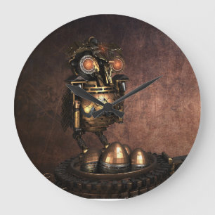 Industrial Steampunk Owl and Eggs Large Clock