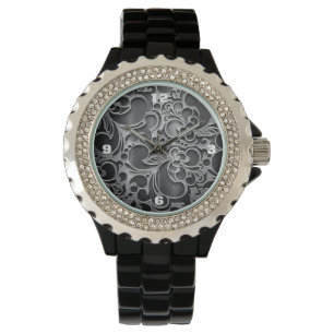 industrial steampunk steel metallic pattern watch