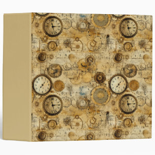 Industrial Steampunk Timepiece Sepia Brass Binder