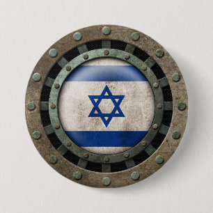 Industrial Steel Israeli Flag Disc Graphic 3 Inch Round Button