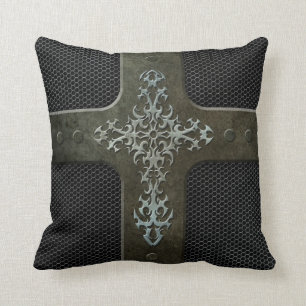 Industrial Steel Mesh Gothic Cross Throw Pillow