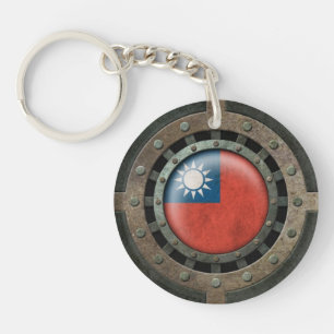 Industrial Steel Taiwanese Flag Disc Graphic Keychain