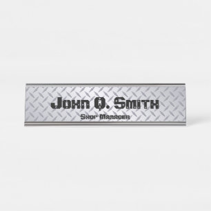 Industrial Style Personalized Bright Diamondplate Desk Name Plate