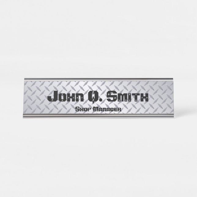 Industrial Style Personalized Bright Diamondplate Desk Name Plate (Front)