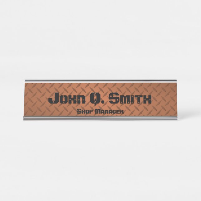 Industrial Style Personalized Copper Diamondplate Desk Name Plate (Front)