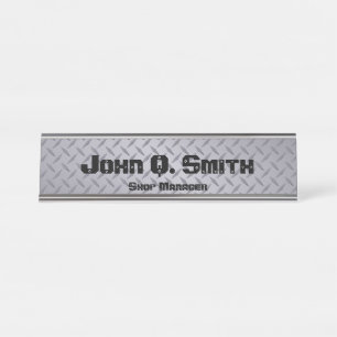 Industrial Style Personalized Grey Diamondplate Desk Name Plate