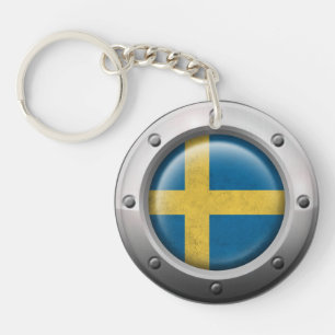 Industrial Swedish Flag with Steel Graphic Keychain