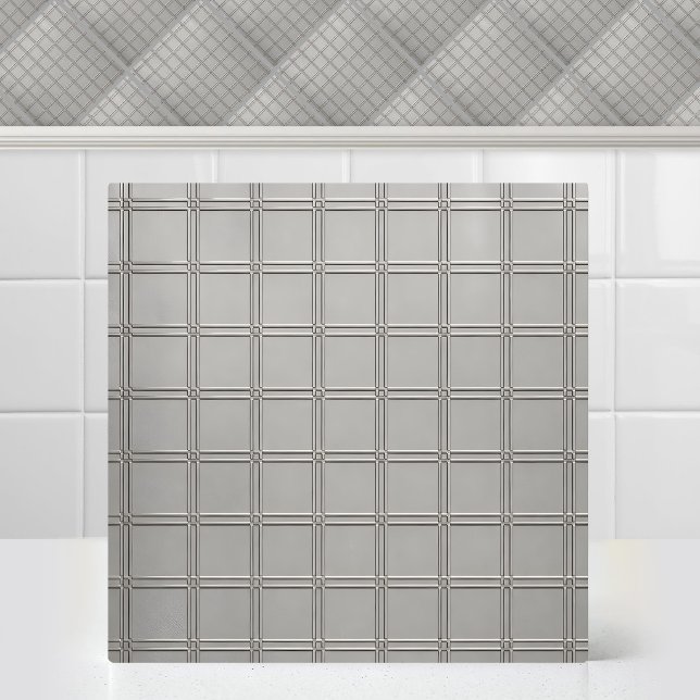 Industrial Titanium Grid Metal Silver Modern Grid Tile (Industrial Titanium Grid Metal Silver Modern Grid Ceramic Tile)