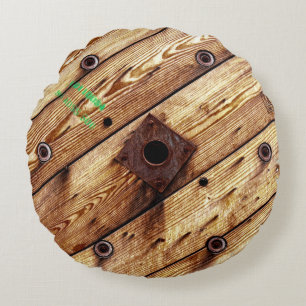 Industrial Wood Rustic Wooden Wire Spool Round Pillow