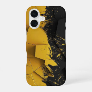 Industrial Yellow & Black Distressed Hexagon Phone iPhone 16 Case