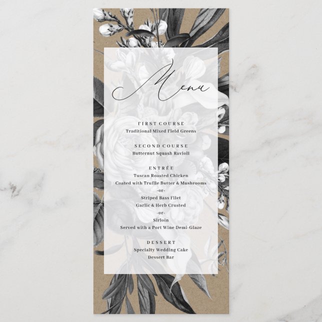 Industrie Chic Rustique Kraft Floral Mariage Menu (Devant)
