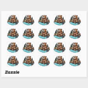 Industrious Brown Busy Beaver Square Sticker