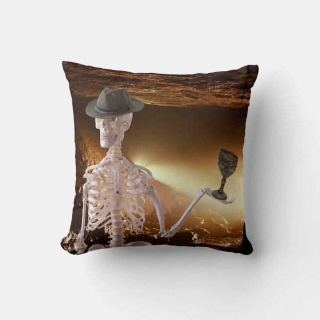"Indy" Bones Halloween Skeleton Throw Pillow (Front)