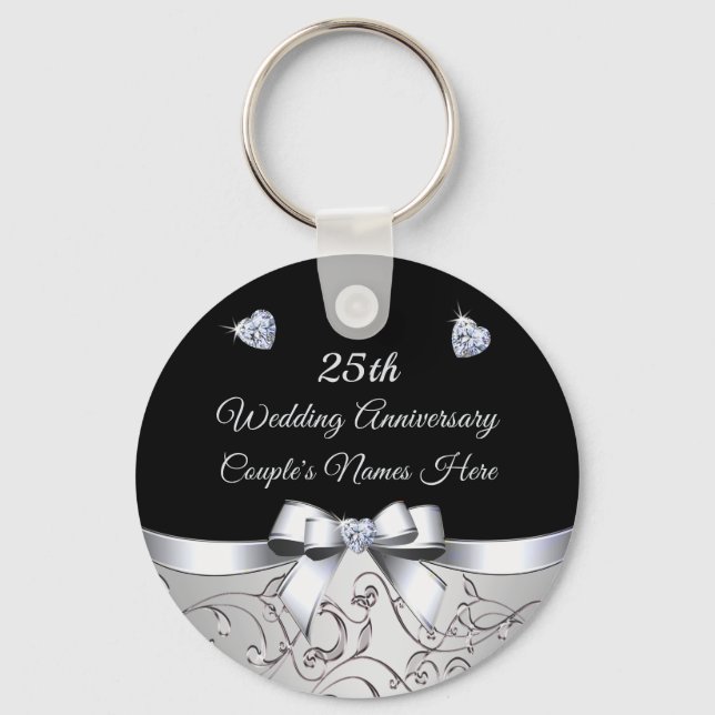 Inexpensive 25th Wedding Anniversary Party Favours Keychain (Front)
