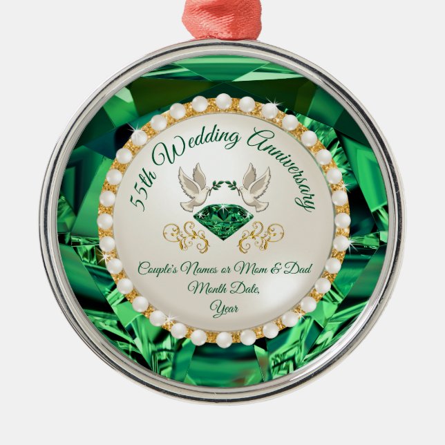 Inexpensive, 55th Anniversary Gifts for Couples Metal Ornament (Front)