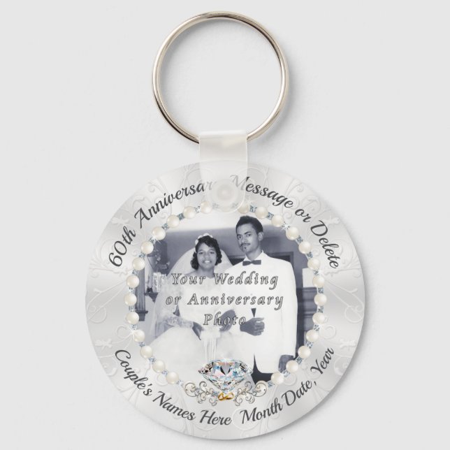 Inexpensive, 60th Wedding Anniversary Party Favour Keychain (Front)