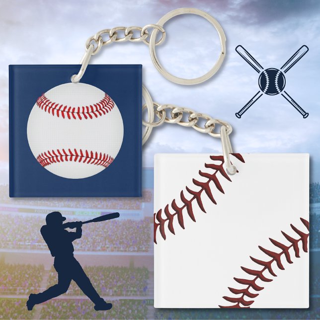 Inexpensive Baseball Gift Ideas for Boys Keychain (Gift ideas for baseball players. Baseball Bag Tags. Customizable Blue and White, Baseball Keychains.)