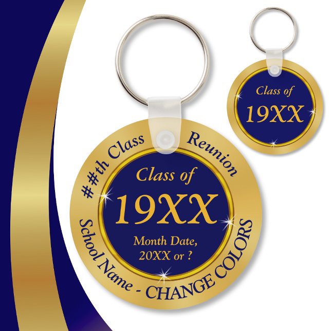 Inexpensive Class Reunion Gifts, Change COLORS Keychain (Cheap Class Reunion Gifts. Class Reunion Keychains. Navy Blue and Gold, Class Reunion Souvenirs.)