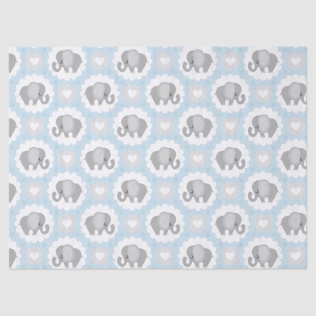 Infant Baby Boy Blue Elephant Shower Gift Tissue Paper (Front)