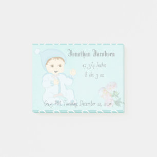 Infant Baby Boy in Blue with Flowers Post-it Notes