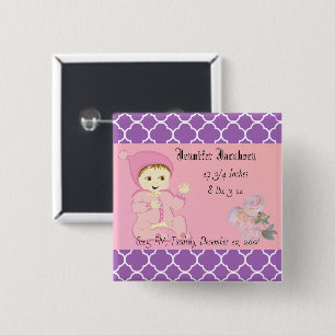 Infant Baby Girl in Pink with Flowers 2 Inch Square Button