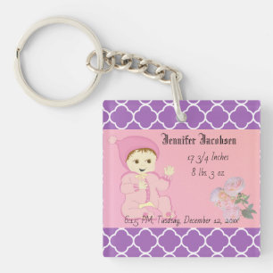 Infant Baby Girl in Pink with Flowers Keychain