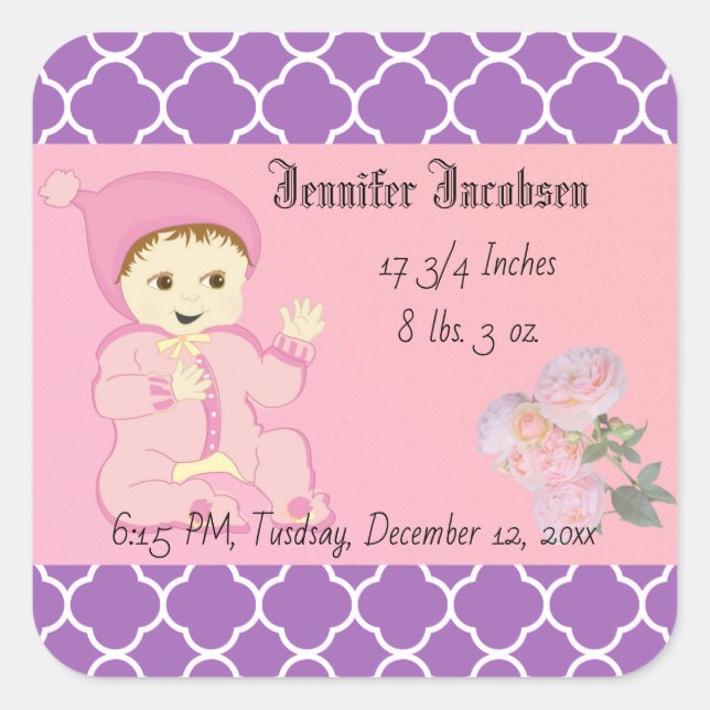 Infant Baby Girl in Pink with Flowers Square Sticker (Front)