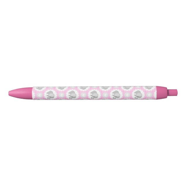 Infant Baby Girl Pink Elephant Black Ink Pen (Front)
