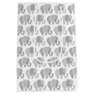 Infant Baby Neutral Grey Elephant Shower Gift Medium Gift Bag