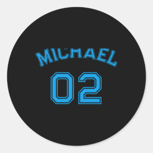 Infant Boy Blue Name Jersey Number Srts Cotton Bab Classic Round Sticker