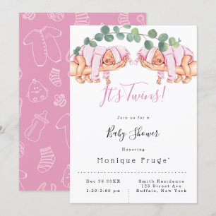 Infant Girl On Mommy’s Arm It’s Twins Baby Shower Invitation