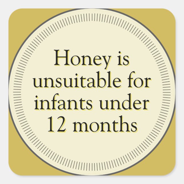Infant Honey Warning Gold Square Sticker (Front)
