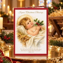 Infant Jesus with Holly and Manger