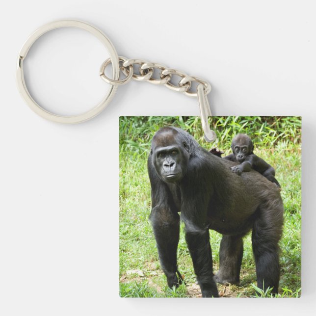 Infant Lowland Gorilla on Mother's Back Keychain (Front)