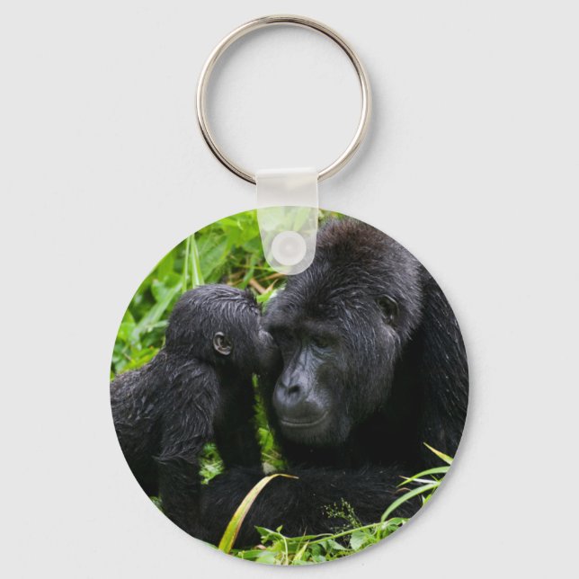 Infant Mountain Gorilla Kisses Silverback Gorilla Keychain (Front)