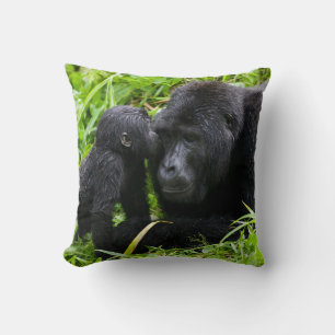 Infant Mountain Gorilla Kisses Silverback Gorilla Throw Pillow