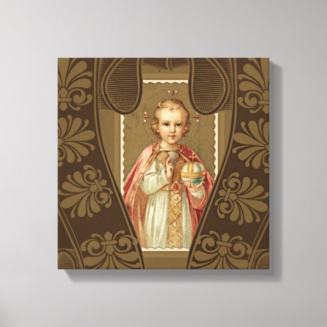 Infant of Prague Jesus Blessing holding World Canvas Print (Front)